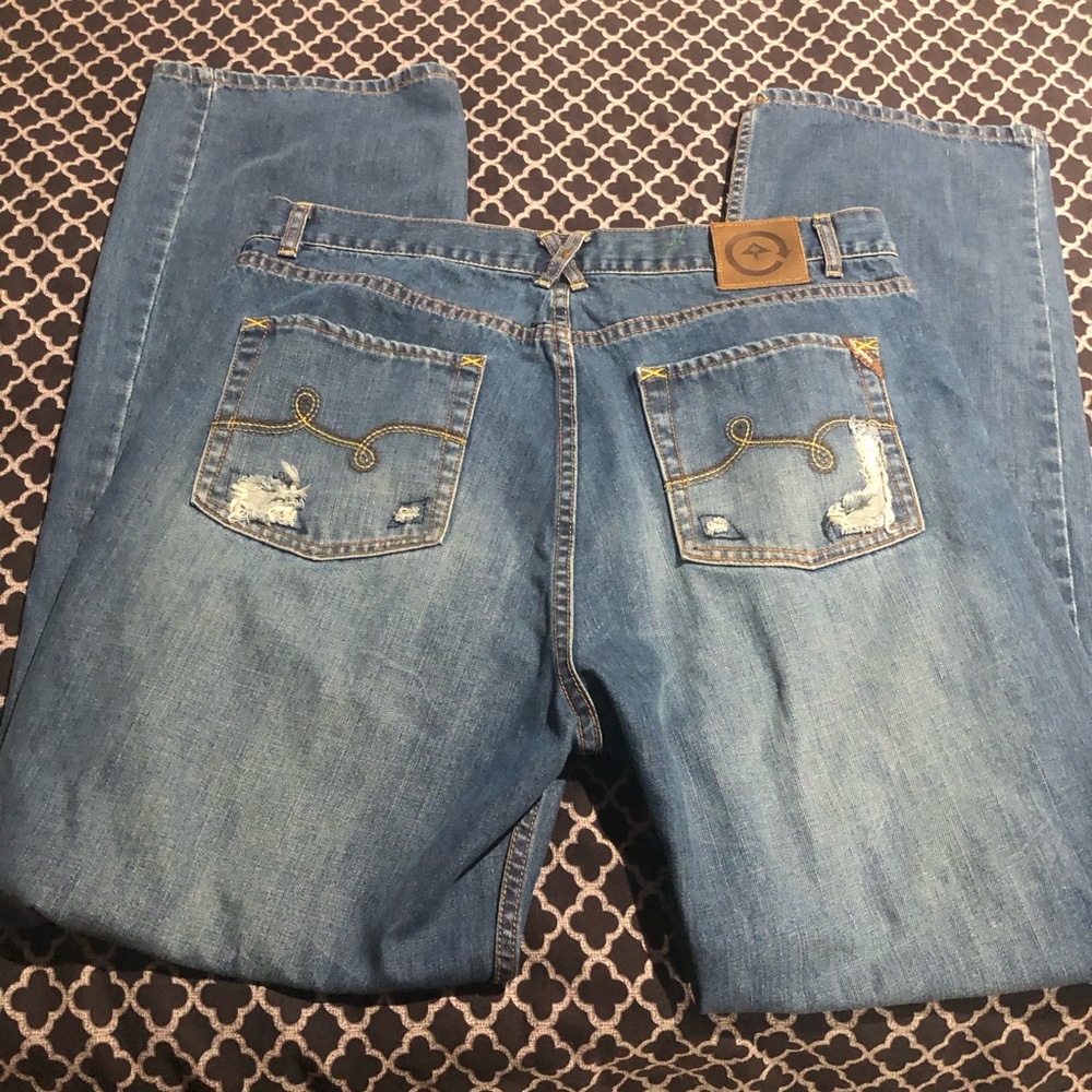 LRG Jeans Mens Blue Distressed Denim Y2K Streetwear Baggy Sz 38 X 34 Cc29